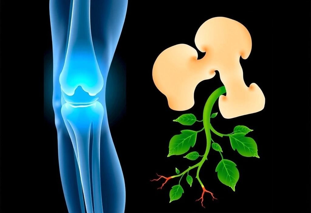 Una rodilla y una cadera estilizadas con elementos naturales, simbolizando salud ósea y articular